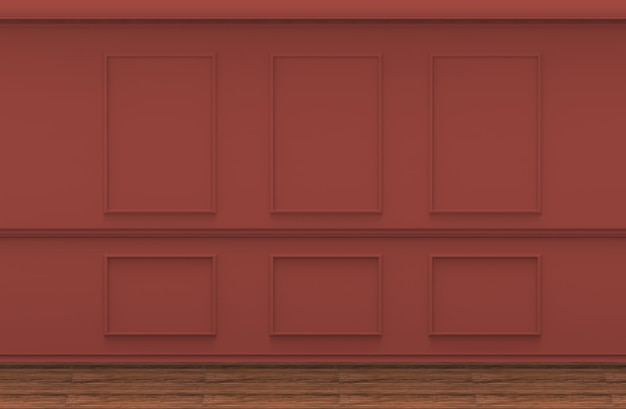 Wooden interior red wall 3d illustration