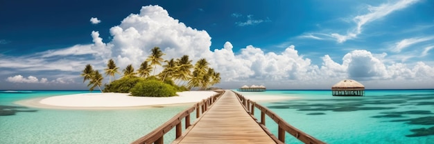 A wooden jetty on a beautiful tropical island