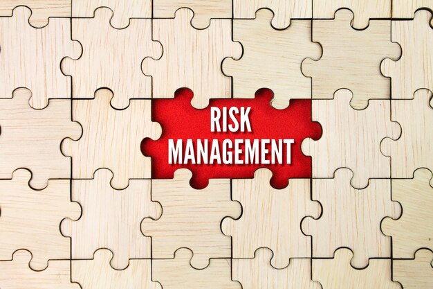 Photo wooden jigsaw puzzle with the words risk management on the bottom.