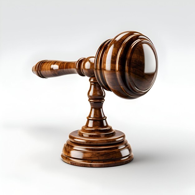 Wooden judge gavel isolated on white background 3d illustration