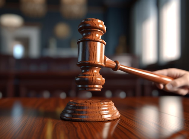 Photo a wooden judge's gavel over on a polished desk symbolizing the authority and decisionmaking power