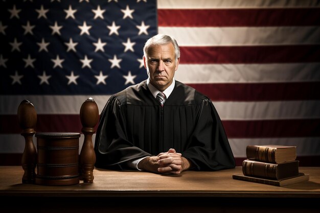 Photo wooden judge with american flag