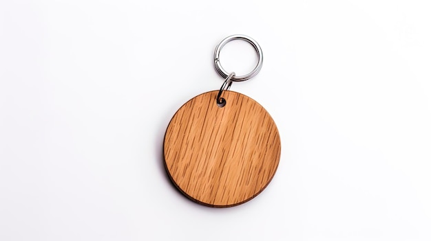 A wooden keychain in isolation on a white background