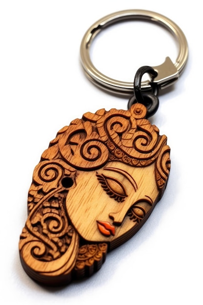 wooden keychain on white