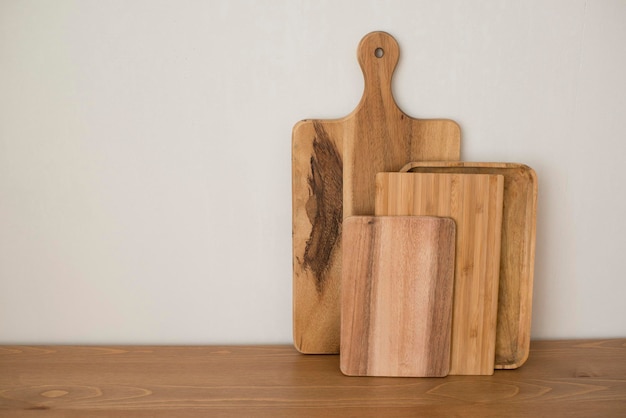 Wooden kitchen boards on the table