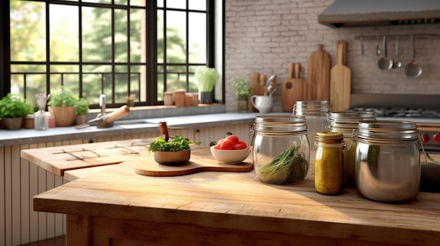 wooden kitchen HD 8K wallpaper Stock Photographic Image