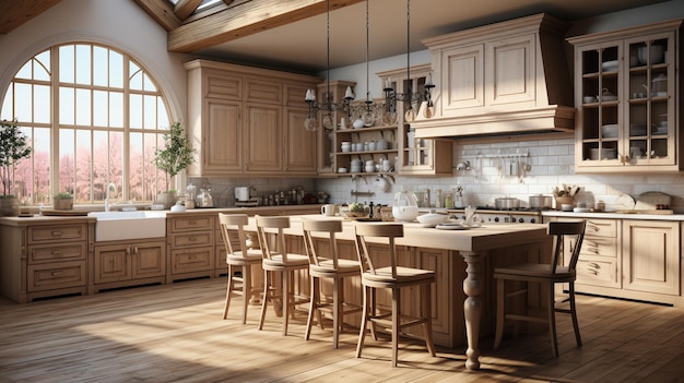 wooden kitchen HD 8K wallpaper Stock Photographic Image