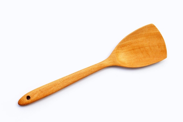 Wooden kitchen spatula on white background