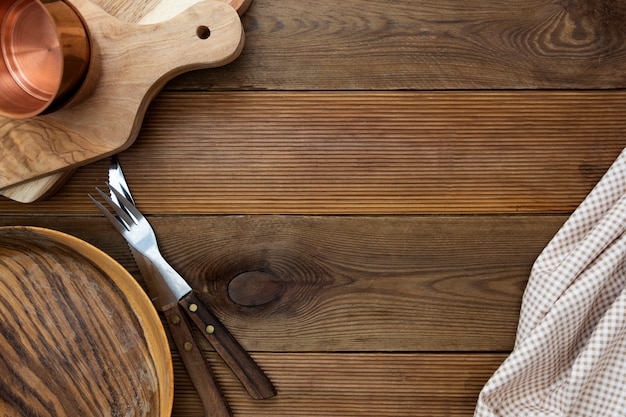 Wooden kitchen table mock up. Copy space, menu, recipe or dieting concept.