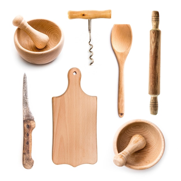 Foto utensili da cucina in legno