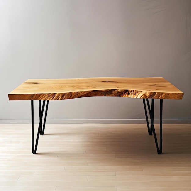 Wooden lacquered table in loft style on white background Interior element