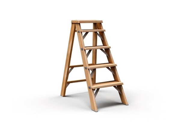 Photo a wooden ladder with the number 3 on a white background.