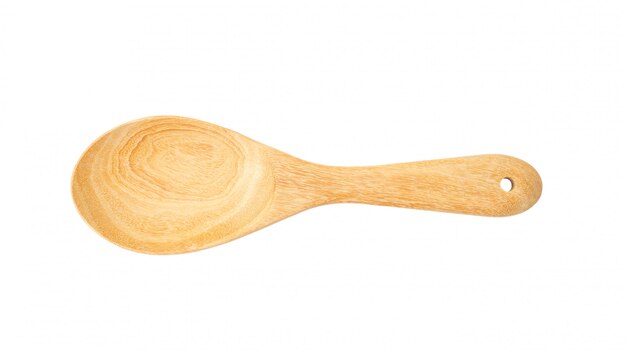 Wooden ladle on white.