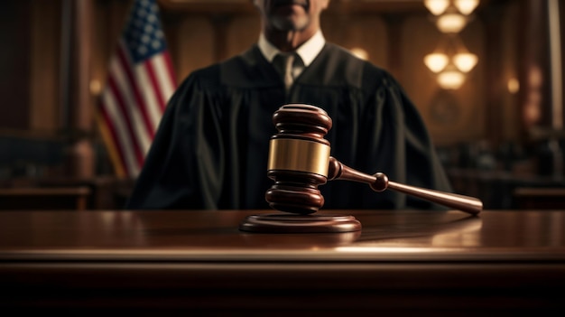 Photo wooden legal gavel on an office desk or court room judges gavel for final verdict