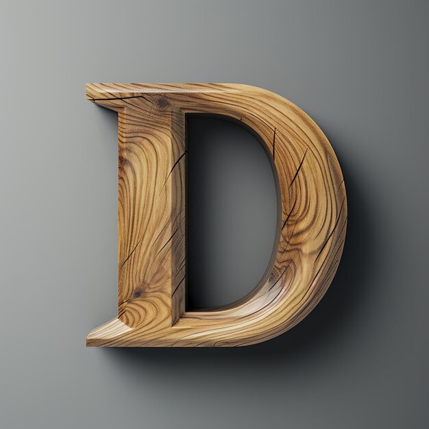 写真 木製の文字 d アルファベット ミニマリズムデザイン 灰色の背景のタイポグラフィーロゴ
