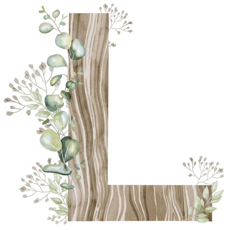 Photo wooden letter l with eucalyptus