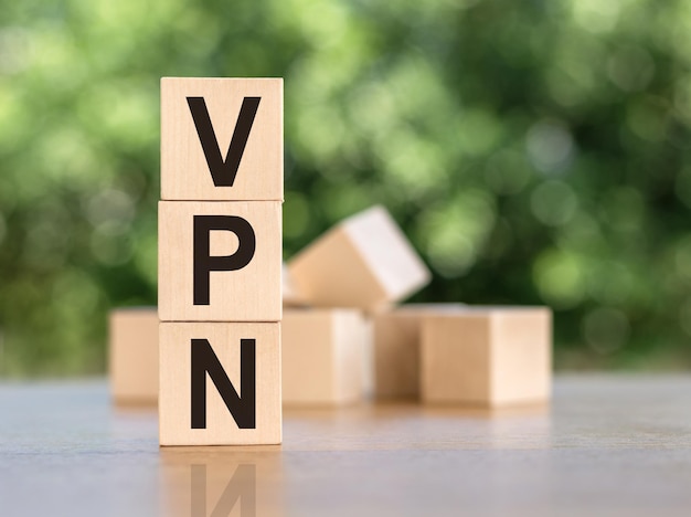 Wooden letters spelling VPN virtual private network