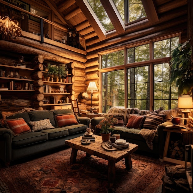 Wooden Log Cabin Living Room