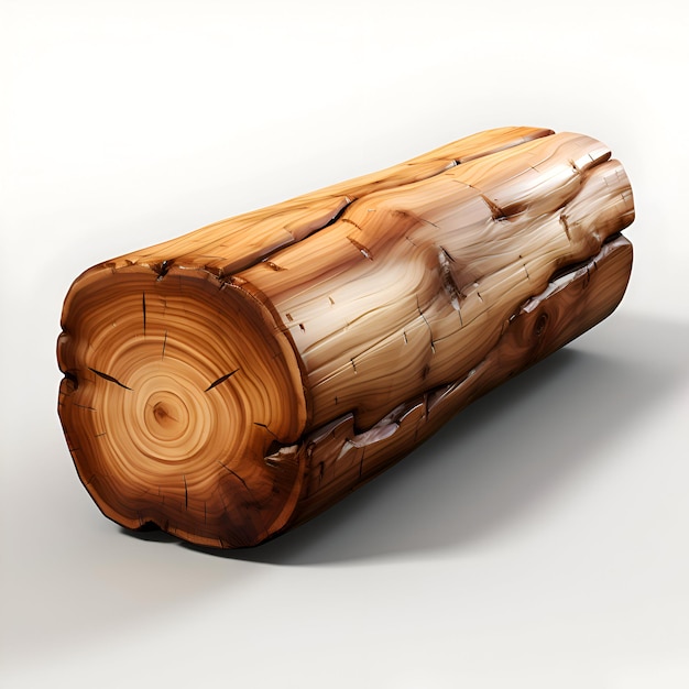 Wooden log isolated on a white background 3D illustration