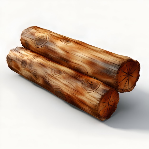 Wooden log on a white background 3d render illustration