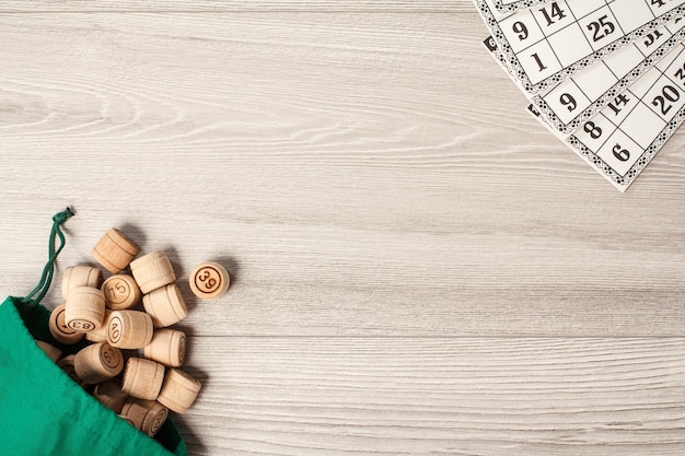 Wooden lotto barrels with bag and game cards