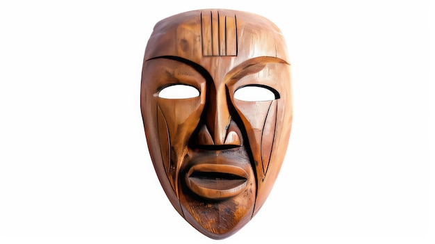 Photo wooden mask with face carved from wood