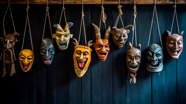 Photo wooden masks with a rope