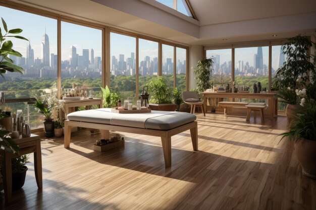 the wooden massage room has large windows inspiration ideas
