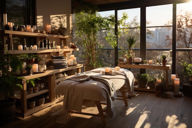 the wooden massage room has large windows inspiration ideas