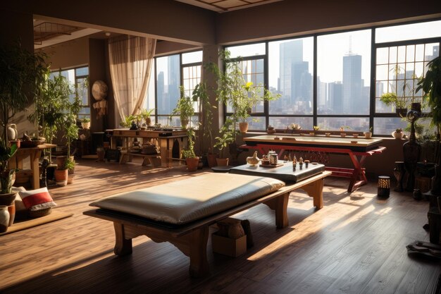 the wooden massage room has large windows inspiration ideas