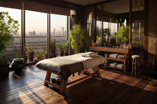 Photo the wooden massage room has large windows inspiration ideas