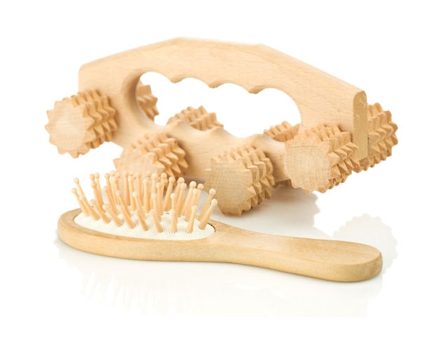 Wooden massager with hairbrush