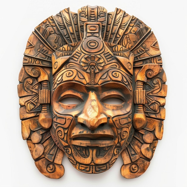 Photo wooden mayan mask isolated carved mexican tribe mask wooden masks of maya on white