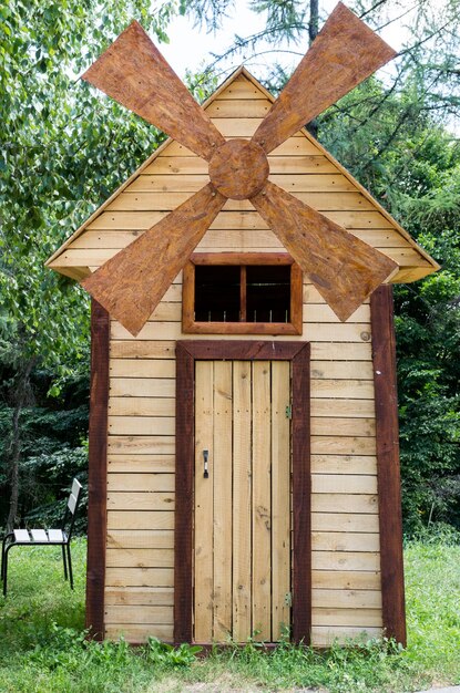 Wooden mill view from the front A park