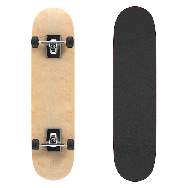 Wooden Modern Skateboard Deck on a white background. 3d Rendering