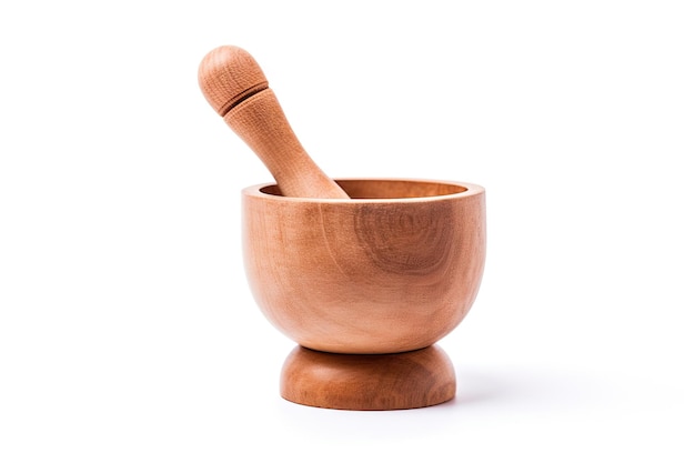 Wooden mortar and pestle isolated on white