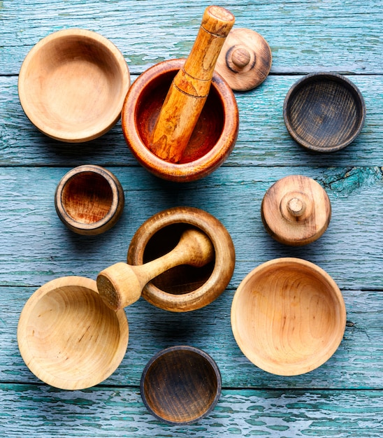 Photo wooden mortar and pestle