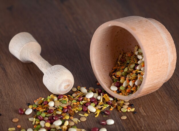 Wooden mortar for pounding spices