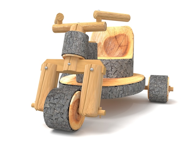 Wooden motorcycle toy 3d rendering