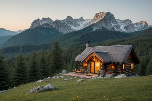 Photo wooden mountain house built from wood logs beautiful log house with porch