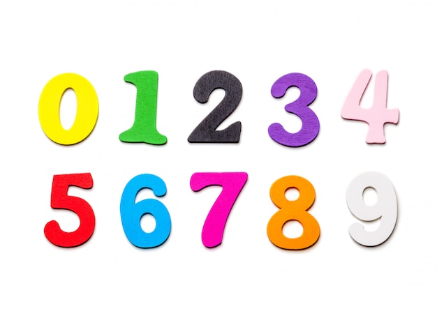 Wooden multicolored numbers on white 