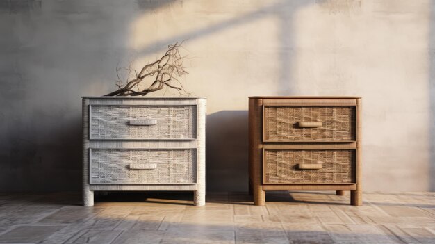 Wooden Nightstands With Wicker Baskets Daz3d Style Furniture