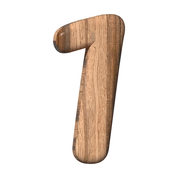 Wooden number 1 on a white background 3d rendered digit two with brown wood texture