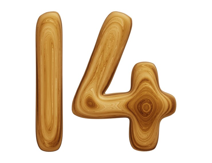 Photo wooden number 14 for math education and business concept