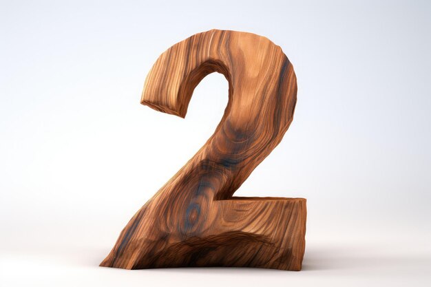 wooden number 2 on white background