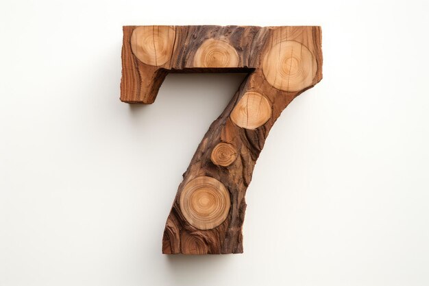 wooden number 7 on white background