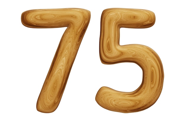 Wooden number 75 for math education and business concept