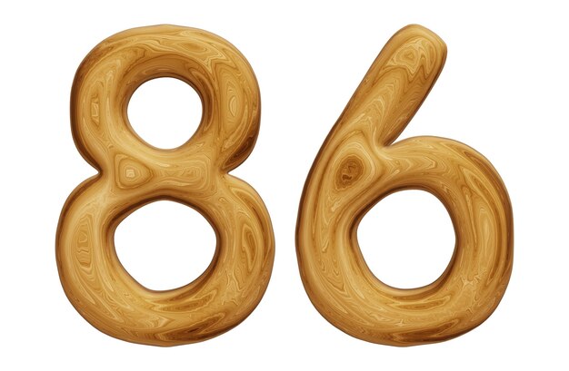 Wooden number 86 for math education and business concept