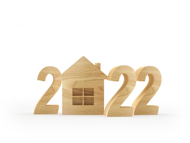 Wooden number of new year with house icon