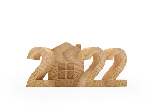 Wooden number new year with house